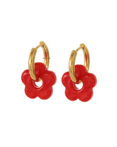 18k gold-plated stainless steel, Tarnish-free, Waterproof, Suitable for sensitive skin, gold earrings, retro earrings, vintage charm, classic earrings, beautiful earrings, timeless earrings, hoop earrings, flower  earrings, red earring